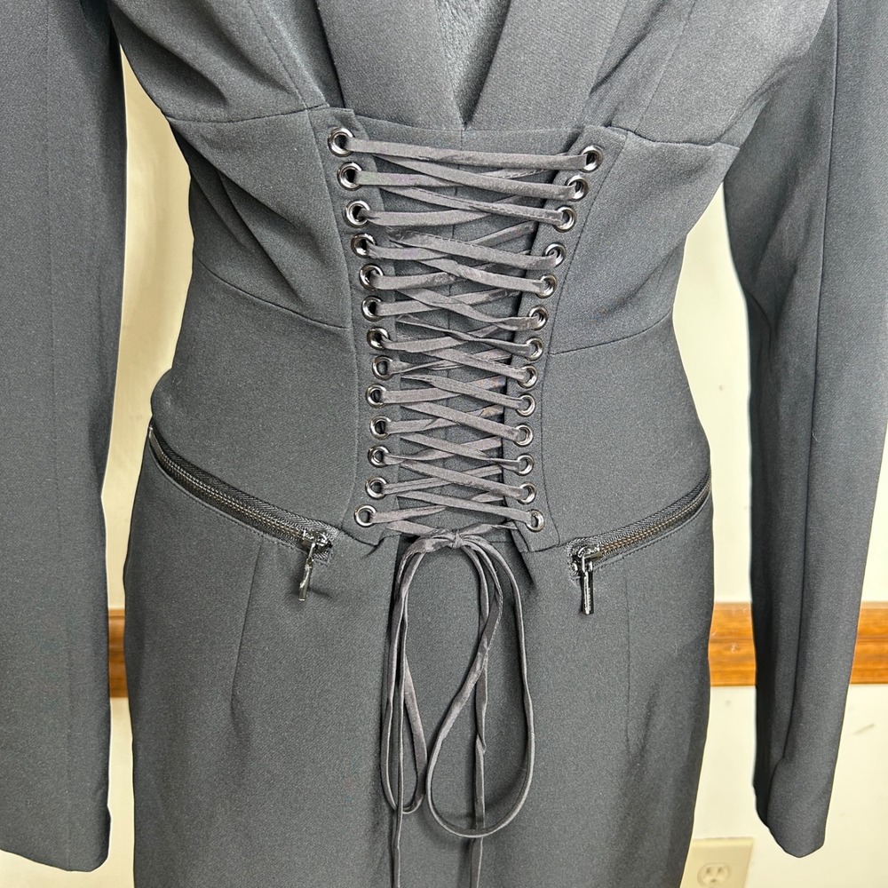 Bebe Lace Up Suit corset grunge Y2K goth Womens 8 Jet Black Zipper dress - Picture 5 of 12